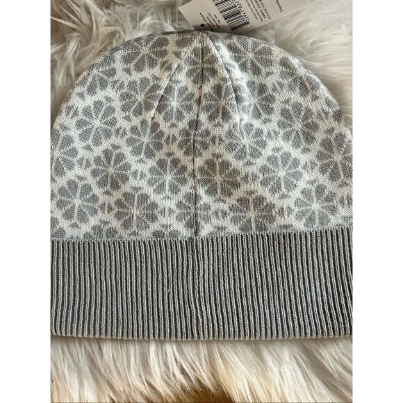 Kate Spade gray and white flower cuff beanie light winter hat main image 6